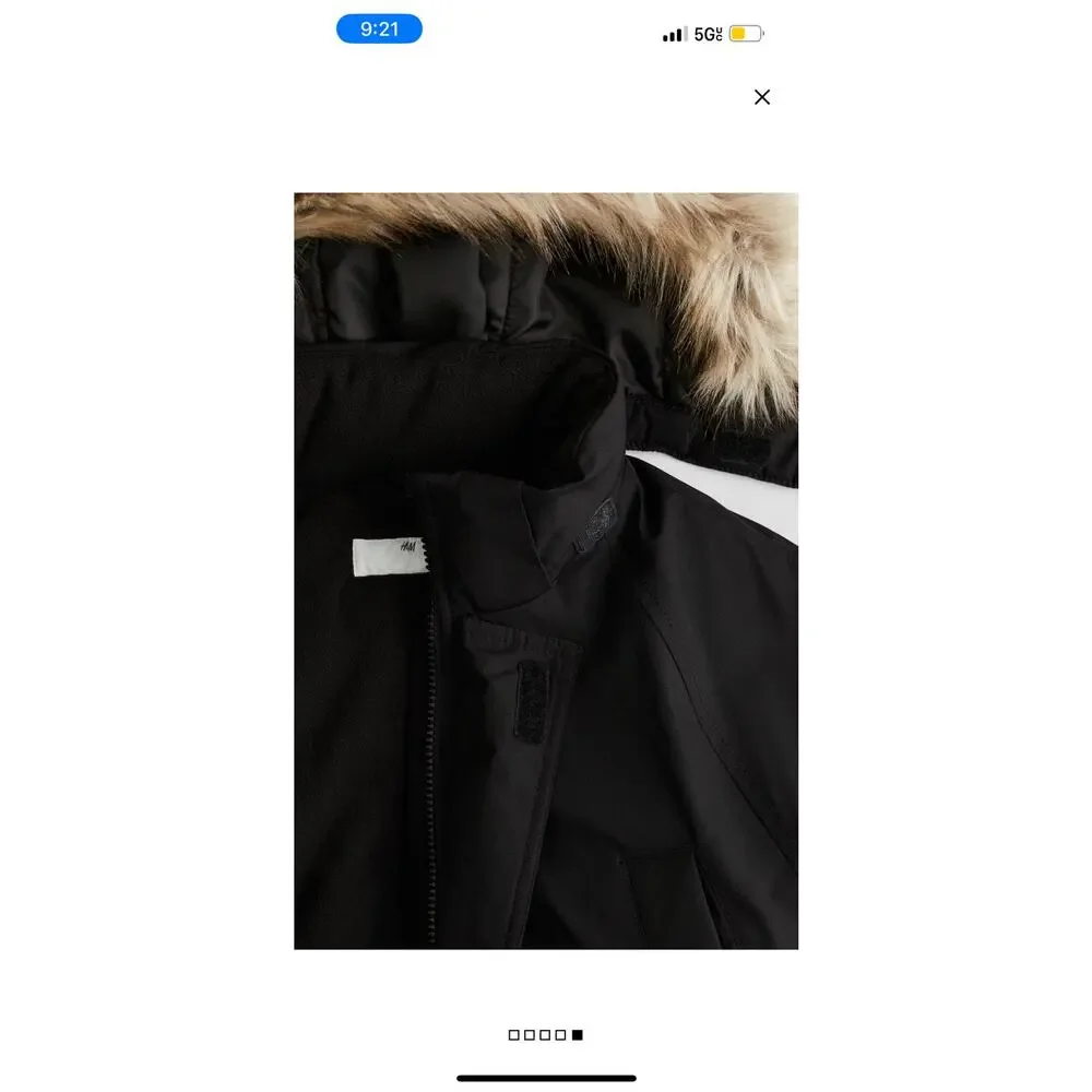 Kid’s Black Water-Repellent Padded Parka Hooded Jacket Size 16 Years